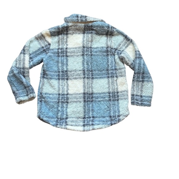 Hollister Women's Plaid Button Front Teddy Fleece Jacket Shacket M Blue Sherpa - Picture 4 of 12
